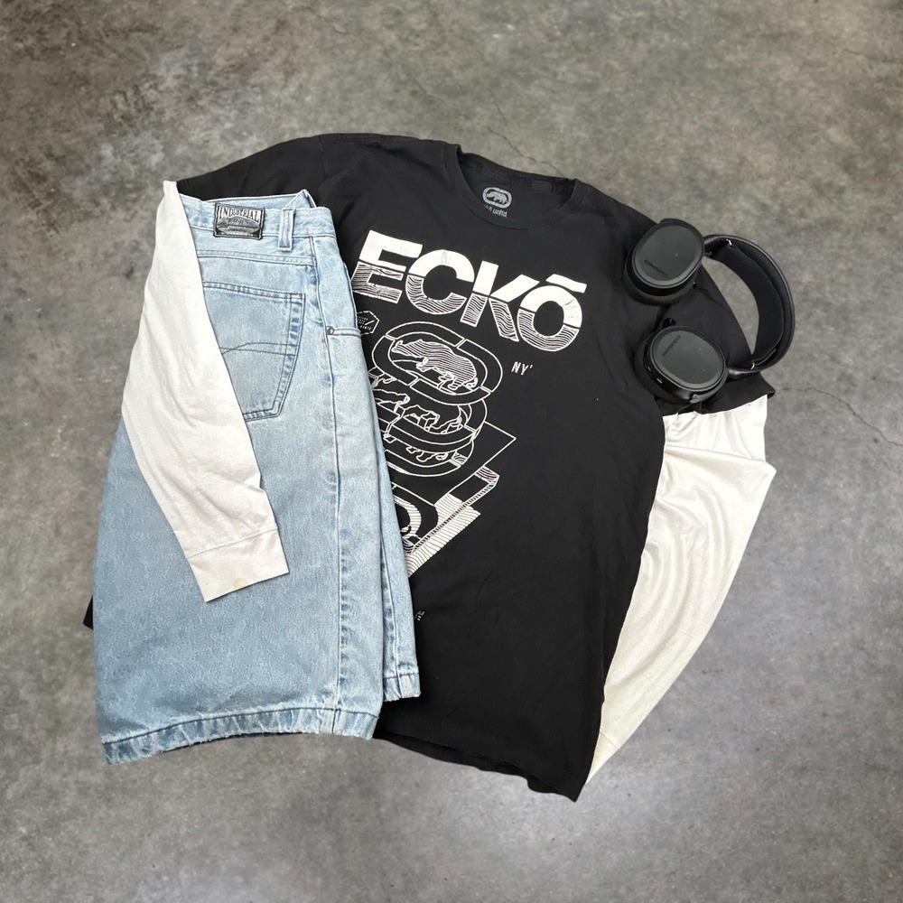 Ecko Unltd Vintage Y2K Graphic T-Shirt Mens 2XL Black Rhino Logo Skater Boxy Fit